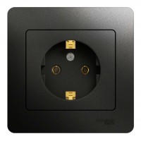 Розетка SYSTEME ELECTRIC GLOSSA, скрытый монтаж, с заземлением, антрацит