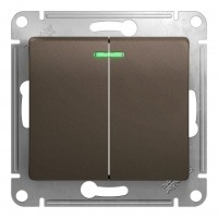 Выключатель 2-клавишный SYSTEME ELECTRIC GLOSSA, с подсветкой, скрытый монтаж, шоколад