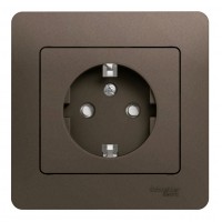Розетка SYSTEME ELECTRIC GLOSSA, скрытый монтаж, с заземлением, со шторками, шоколад