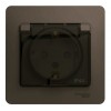 Розетка SYSTEME ELECTRIC GLOSSA, скрытый монтаж, с заземлением, с крышкой, со шторками, шоколад