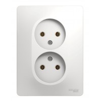 Розетка двухместная SYSTEME ELECTRIC GLOSSA, скрытый монтаж, без заземления, белый