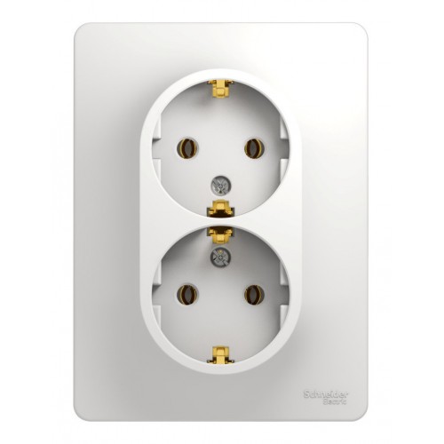 Розетка двухместная SYSTEME ELECTRIC GLOSSA, скрытый монтаж, с заземлением, белый