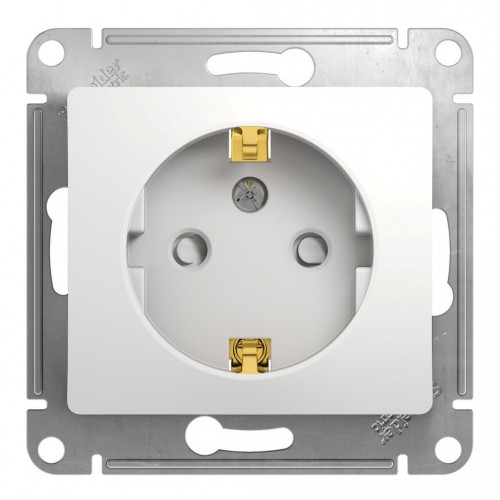 Розетка SYSTEME ELECTRIC GLOSSA, скрытый монтаж, с заземлением, со шторками, белый