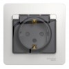 Розетка SYSTEME ELECTRIC GLOSSA, скрытый монтаж, с заземлением, с крышкой, со шторками, белый