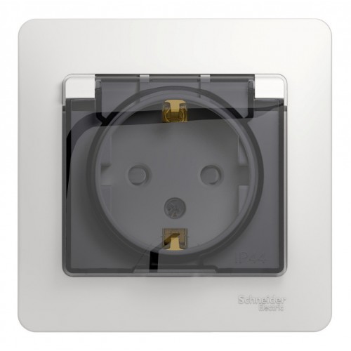 Розетка SYSTEME ELECTRIC GLOSSA, скрытый монтаж, с заземлением, с крышкой, со шторками, белый