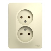 Розетка двухместная SYSTEME ELECTRIC GLOSSA, скрытый монтаж, без заземления, бежевый