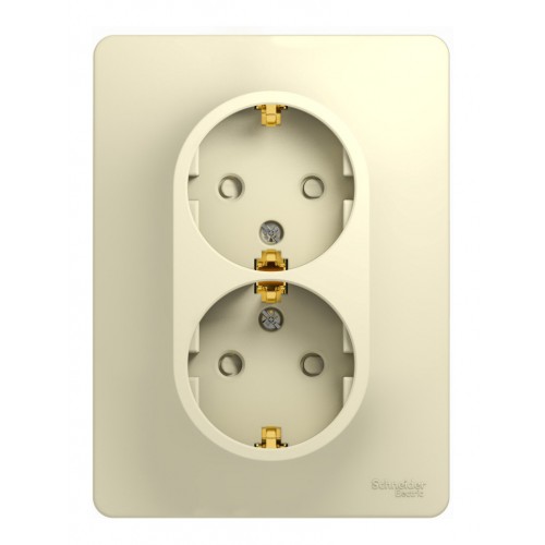 Розетка двухместная SYSTEME ELECTRIC GLOSSA, скрытый монтаж, с заземлением, со шторками, бежевый