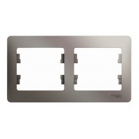 Рамка 2 поста SYSTEME ELECTRIC GLOSSA, горизонтальная, платина