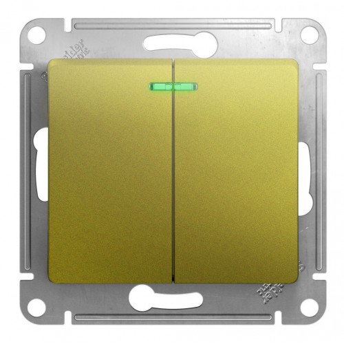 Выключатель 2-клавишный SYSTEME ELECTRIC GLOSSA, с подсветкой, скрытый монтаж, фисташковый