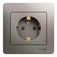 Розетка SYSTEME ELECTRIC GLOSSA, скрытый монтаж, с заземлением, платина