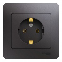 Розетка SYSTEME ELECTRIC GLOSSA, скрытый монтаж, с заземлением, графит