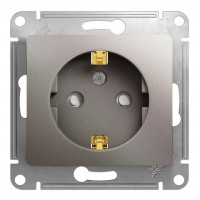 Розетка SYSTEME ELECTRIC GLOSSA, скрытый монтаж, с заземлением, со шторками, платина