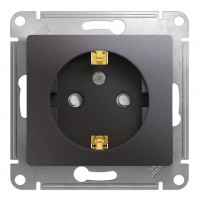 Розетка SYSTEME ELECTRIC GLOSSA, скрытый монтаж, с заземлением, со шторками, графит