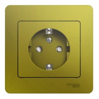 Розетка SYSTEME ELECTRIC GLOSSA, скрытый монтаж, с заземлением, со шторками, фисташковый