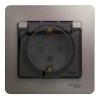 Розетка SYSTEME ELECTRIC GLOSSA, скрытый монтаж, с заземлением, с крышкой, со шторками, платина