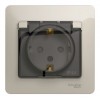 Розетка SYSTEME ELECTRIC GLOSSA, скрытый монтаж, с заземлением, с крышкой, со шторками, молочный