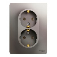 Розетка двухместная SYSTEME ELECTRIC GLOSSA, скрытый монтаж, с заземлением, платина