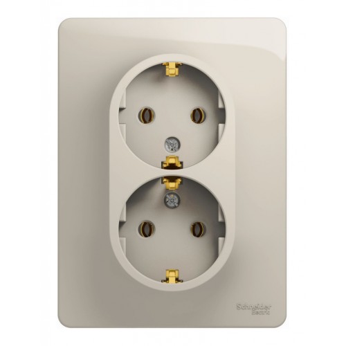 Розетка двухместная SYSTEME ELECTRIC GLOSSA, скрытый монтаж, с заземлением, молочный