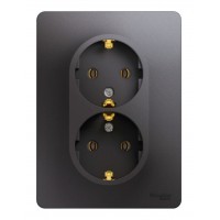 Розетка двухместная SYSTEME ELECTRIC GLOSSA, скрытый монтаж, с заземлением, графит