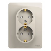 Розетка двухместная SYSTEME ELECTRIC GLOSSA, скрытый монтаж, с заземлением, со шторками, молочный