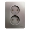 Розетка двухместная SYSTEME ELECTRIC GLOSSA, скрытый монтаж, без заземления, платина