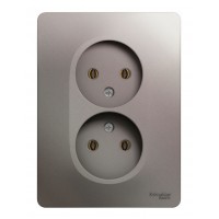 Розетка двухместная SYSTEME ELECTRIC GLOSSA, скрытый монтаж, без заземления, платина