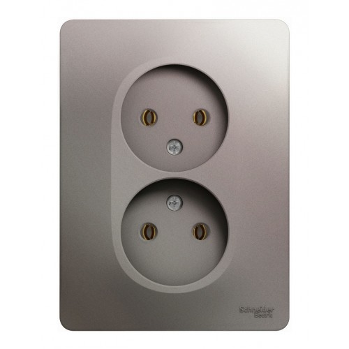 Розетка двухместная SYSTEME ELECTRIC GLOSSA, скрытый монтаж, без заземления, платина