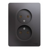 Розетка двухместная SYSTEME ELECTRIC GLOSSA, скрытый монтаж, без заземления, графит