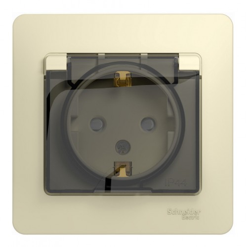 Розетка SYSTEME ELECTRIC GLOSSA, скрытый монтаж, с заземлением, с крышкой, со шторками, бежевый