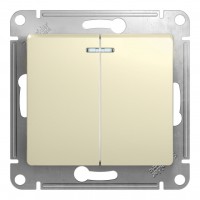 Выключатель 2-клавишный SYSTEME ELECTRIC GLOSSA, с подсветкой, скрытый монтаж, бежевый