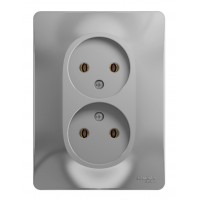 Розетка двухместная SYSTEME ELECTRIC GLOSSA, скрытый монтаж, без заземления, алюминий