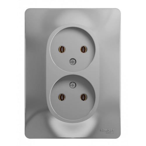 Розетка двухместная SYSTEME ELECTRIC GLOSSA, скрытый монтаж, без заземления, алюминий