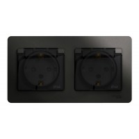 Розетка двухместная SYSTEME ELECTRIC GLOSSA, скрытый монтаж, с заземлением, с крышкой, со шторками, антрацит, GSL000747