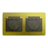Розетка двухместная SYSTEME ELECTRIC GLOSSA, скрытый монтаж, с заземлением, с крышкой, со шторками, фисташковый, GSL001047