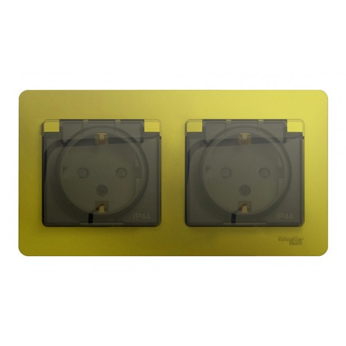 Розетка двухместная SYSTEME ELECTRIC GLOSSA, скрытый монтаж, с заземлением, с крышкой, со шторками, фисташковый, GSL001047