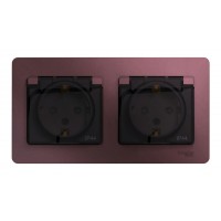 Розетка двухместная SYSTEME ELECTRIC GLOSSA, скрытый монтаж, с заземлением, с крышкой, со шторками, баклажановый, GSL001147