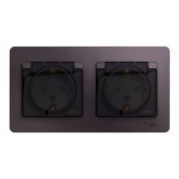 Розетка двухместная SYSTEME ELECTRIC GLOSSA, скрытый монтаж, с заземлением, с крышкой, со шторками, сиреневый туман, GSL001447