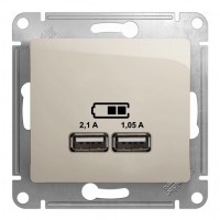 Розетка 2xUSB SYSTEME ELECTRIC GLOSSA, молочный
