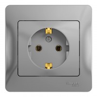Розетка SYSTEME ELECTRIC GLOSSA, скрытый монтаж, с заземлением, алюминий