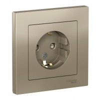 Розетка SYSTEME ELECTRIC ATLASDESIGN, скрытый монтаж, с заземлением, со шторками, шампань