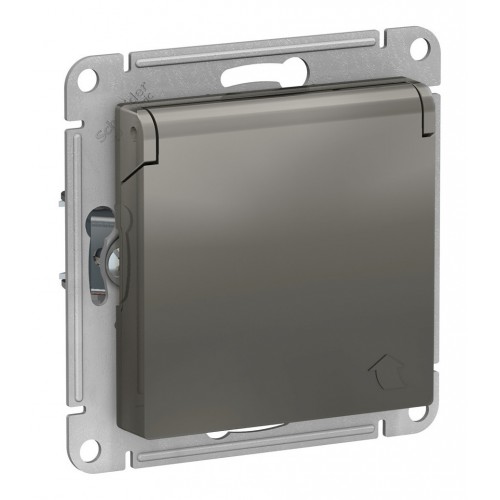 Розетка SYSTEME ELECTRIC ATLASDESIGN, скрытый монтаж, с заземлением, с крышкой, со шторками, сталь