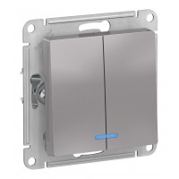 Выключатель 2-клавишный SYSTEME ELECTRIC ATLASDESIGN, с подсветкой, скрытый монтаж, алюминий
