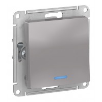 Выключатель 1-клавишный SYSTEME ELECTRIC ATLASDESIGN, с подсветкой, скрытый монтаж, алюминий