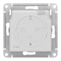 Розетка IP44 SYSTEME ELECTRIC ATLASDESIGN, скрытый монтаж, с заземлением, с прозрачной крышкой, со шторками, винтовые клеммы, белый