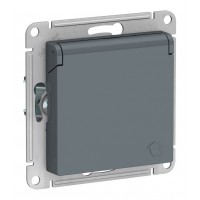 Розетка SYSTEME ELECTRIC ATLASDESIGN, скрытый монтаж, с заземлением, с крышкой, со шторками, винтовые клеммы, грифель