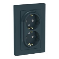 Розетка двухместная SYSTEME ELECTRIC ATLASDESIGN, скрытый монтаж, с заземлением, со шторками, изумруд