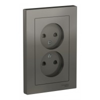 Розетка двухместная SYSTEME ELECTRIC ATLASDESIGN, скрытый монтаж, без заземления, со шторками, сталь