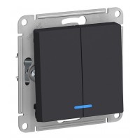 Выключатель 2-клавишный SYSTEME ELECTRIC ATLASDESIGN, с подсветкой, скрытый монтаж, карбон