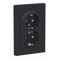 Розетка двухместная SYSTEME ELECTRIC ATLASDESIGN, скрытый монтаж, с заземлением, со шторками, карбон