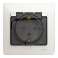 Розетка SYSTEME ELECTRIC GLOSSA, скрытый монтаж, с заземлением, с крышкой, со шторками, перламутр